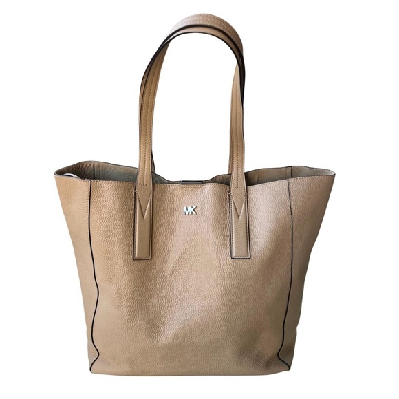 Michael Kors Junie Tote Large Pebbled Leather Bag Butternut Beige Neutral Purse - Picture 1 of 10